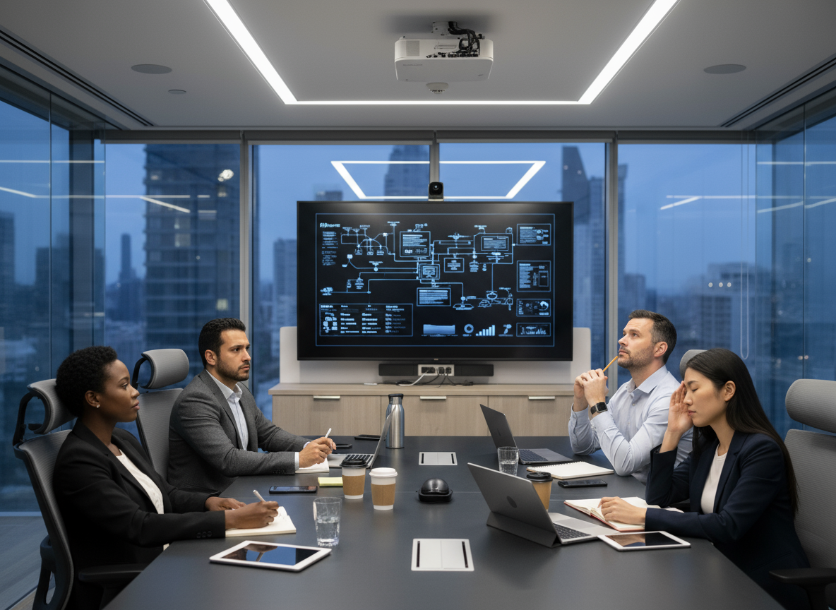 Professional engineer thinking at desk